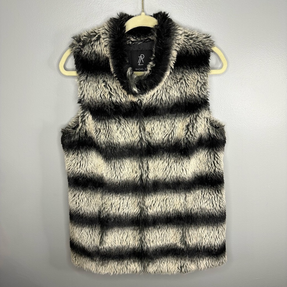 Rachel Zoe Black/Cream Faux Fur Jacket/Vest Women’s Size Small